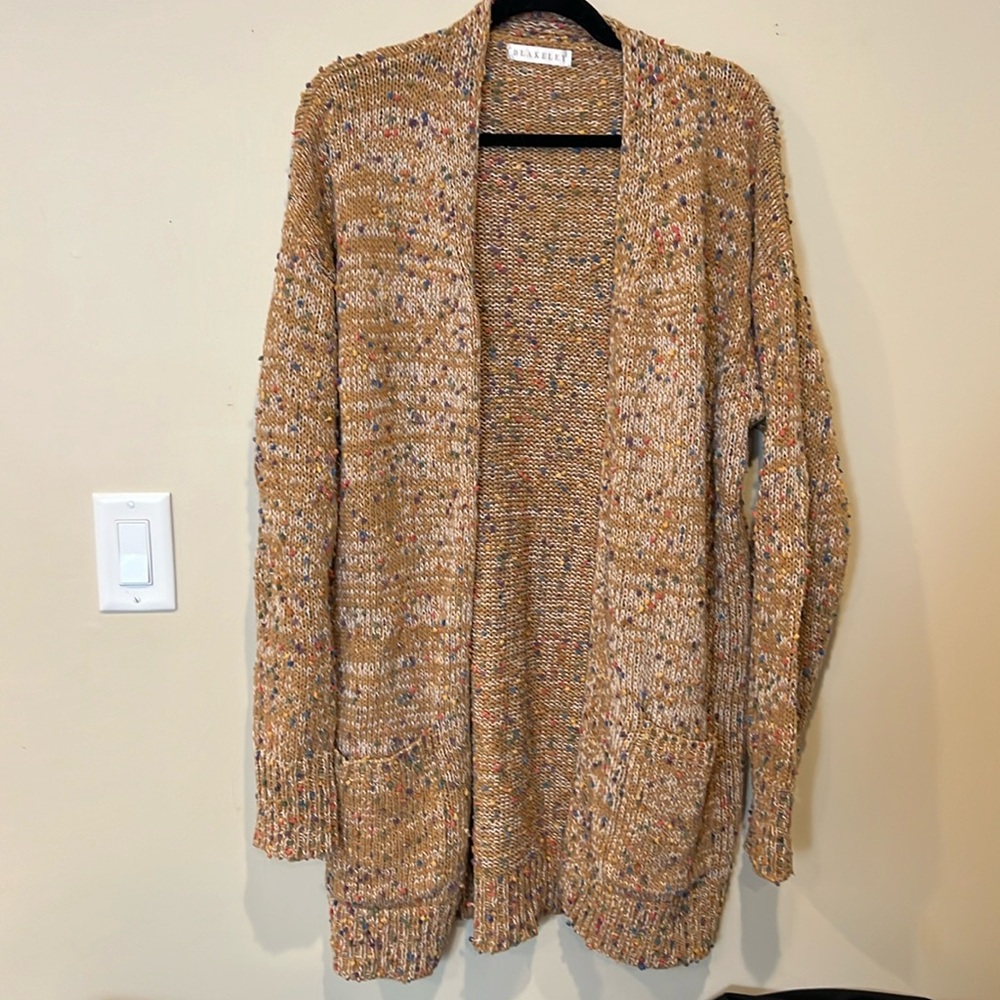 Mustard Multicolored Tunic Length Chunky Cardigan